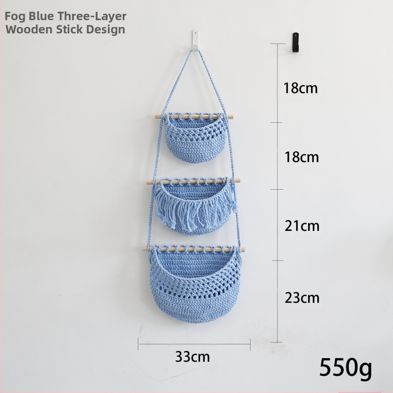 Κρεμαστή 3-επιπέδων θήκη αποθήκευσης τοίχου από βαμβακερό σκοινί