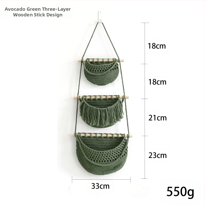 Κρεμαστή 3-επιπέδων θήκη αποθήκευσης τοίχου από βαμβακερό σκοινί