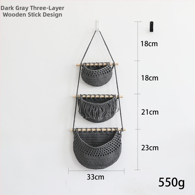 Κρεμαστή 3-επιπέδων θήκη αποθήκευσης τοίχου από βαμβακερό σκοινί