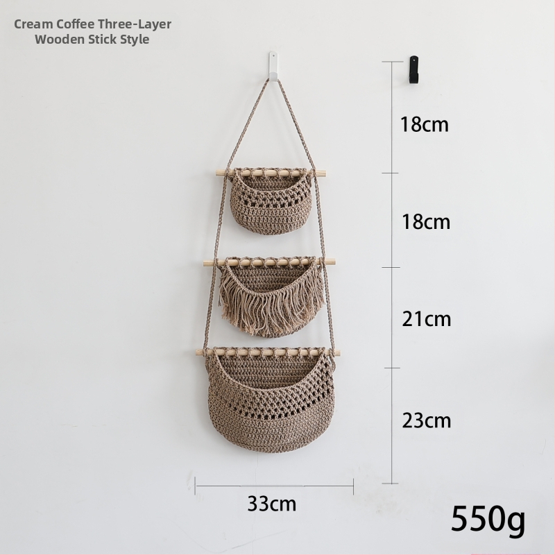 Κρεμαστή 3-επιπέδων θήκη αποθήκευσης τοίχου από βαμβακερό σκοινί