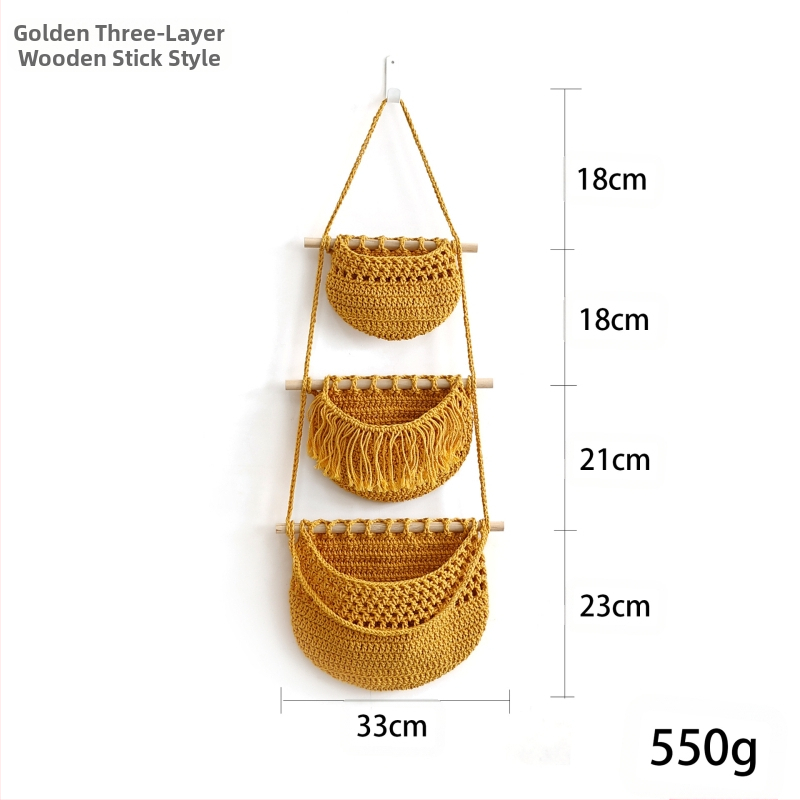 Κρεμαστή 3-επιπέδων θήκη αποθήκευσης τοίχου από βαμβακερό σκοινί