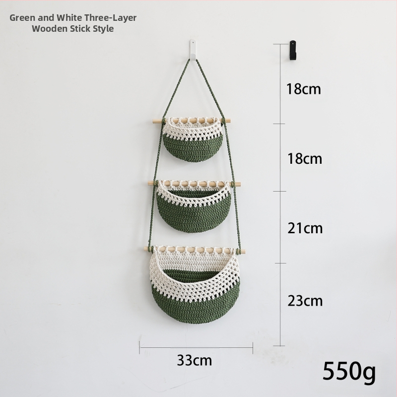 Κρεμαστή 3-επιπέδων θήκη αποθήκευσης τοίχου από βαμβακερό σκοινί