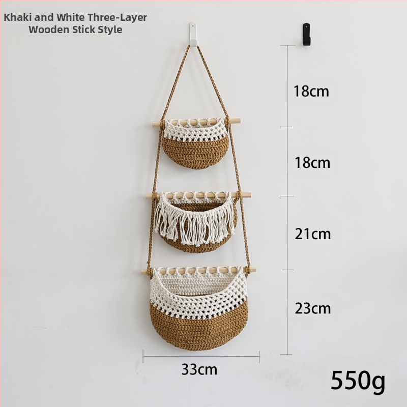 Κρεμαστή 3-επιπέδων θήκη αποθήκευσης τοίχου από βαμβακερό σκοινί