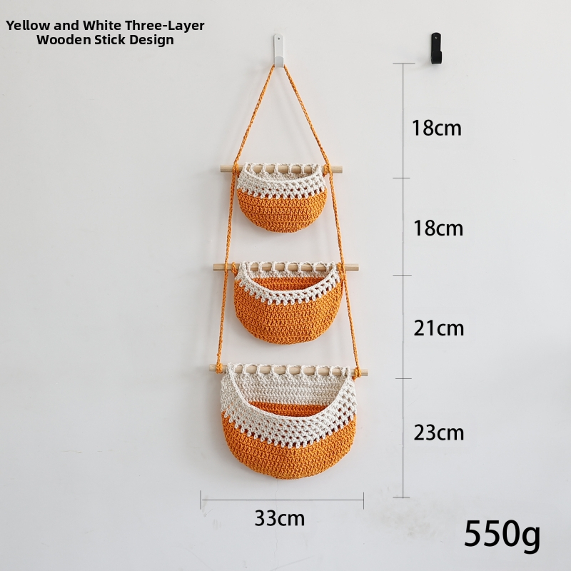 Κρεμαστή 3-επιπέδων θήκη αποθήκευσης τοίχου από βαμβακερό σκοινί