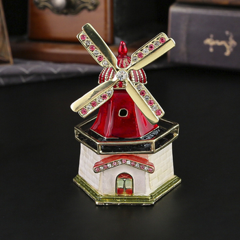 Κουτί κοσμημάτων με μοτίο ανεμόμυλου - κράμα ψευδάργύρου, πολλαπλών λειτουργιών, ανθεκτικό στη σκόνη, 1 επίπεδο, για επιφάνεια εργασίας