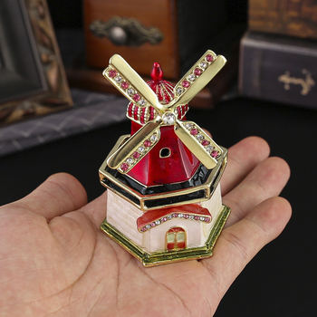 Κουτί κοσμημάτων με μοτίο ανεμόμυλου - κράμα ψευδάργύρου, πολλαπλών λειτουργιών, ανθεκτικό στη σκόνη, 1 επίπεδο, για επιφάνεια εργασίας