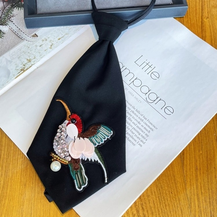 Дамска вратовръзка за яка със животински мотив, монохромен принт, неформален стил