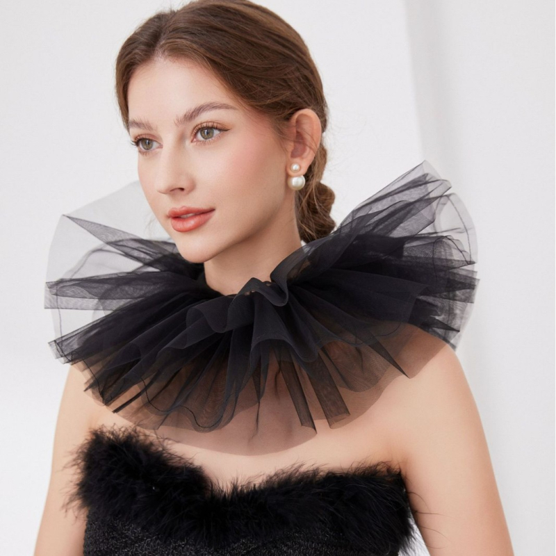 Δίκτυωτή φουσκωτή ψεύτικη κολάρα λαιμού για Χάλογουίν και masquerade – Αξεσουάρ φωτογράφισης (Υλικό: Δίκτυο; Εσωτερική επένδυση: Πολυεστέρας; Μονόχρωμο σχέδιο; Στυλ: Μοντέρνο; Σεζόν: Χειμώνας 2024)