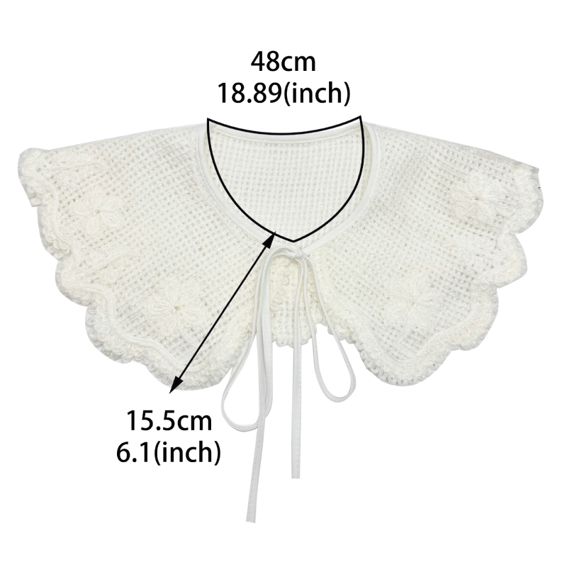 Памучна фалшива яка с пухена акцент, връзване, мъниста, прорези и бродирана дантела, минималистичен стил