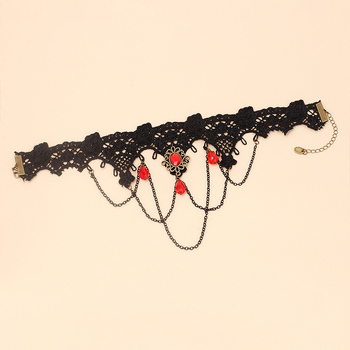 Γοτθικό κολιέ δαντέλα με φούντα, choker, γεωμετρικός σχεδιασμός, υλικό πλαστικό/ρητίνη, μενταγιόν rhinestone, μήκος 21–50 cm