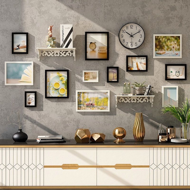 Σετ κορνίζες φωτογραφιών τοίχου για ανάρτηση χωρίς τρύπες — μοντέρνο Nordic στυλ, ασύμμετρο σχήμα, φινίρισμα με φούρνο, για σαλόνι και υπνοδωμάτιο