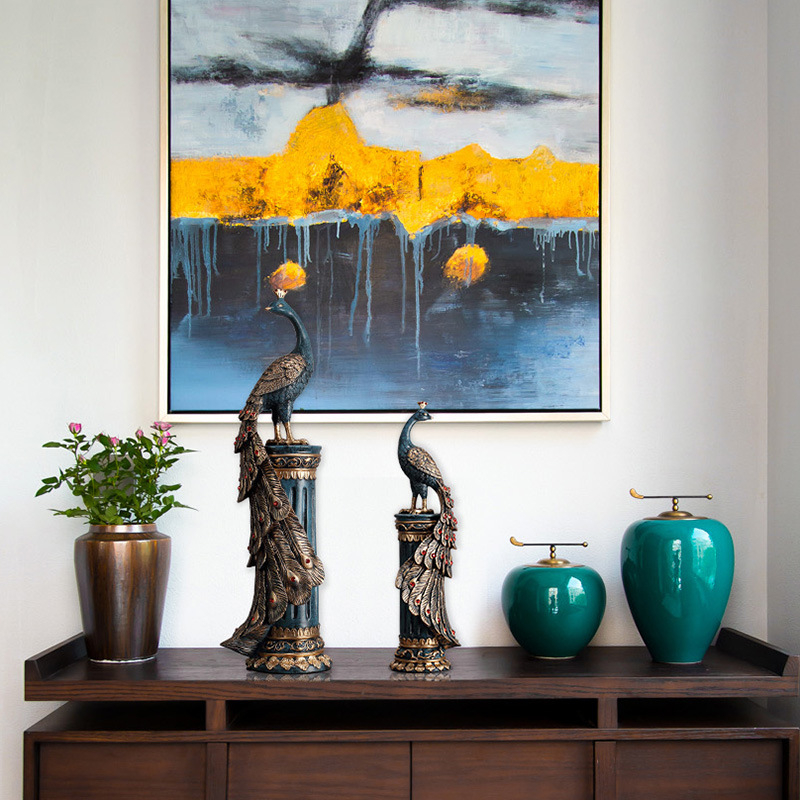 Ornament păun din rășină — EAZOM, stil chinezesc, categorie animale, ambalaj din carton