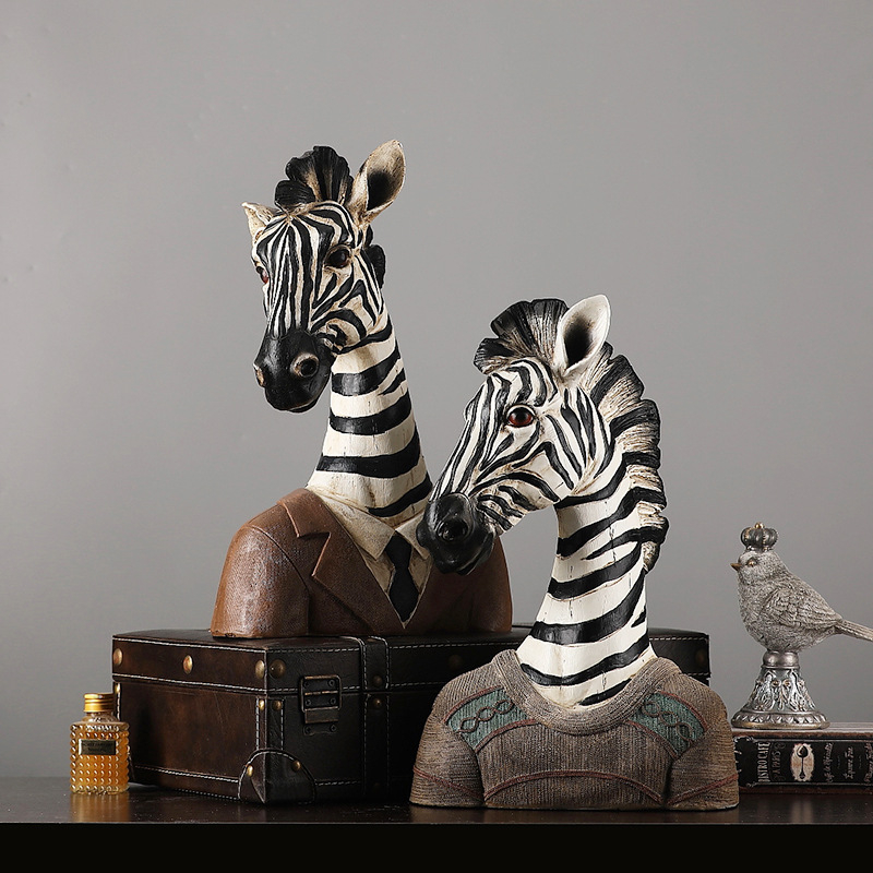 Ornament zebra în stil nordic pentru decorul sufrageriei, rekvizit pentru vitrină, sculptură vintage din rășină sintetică