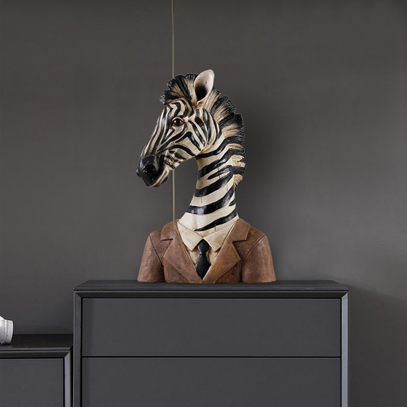 Ornament zebra în stil nordic pentru decorul sufrageriei, rekvizit pentru vitrină, sculptură vintage din rășină sintetică