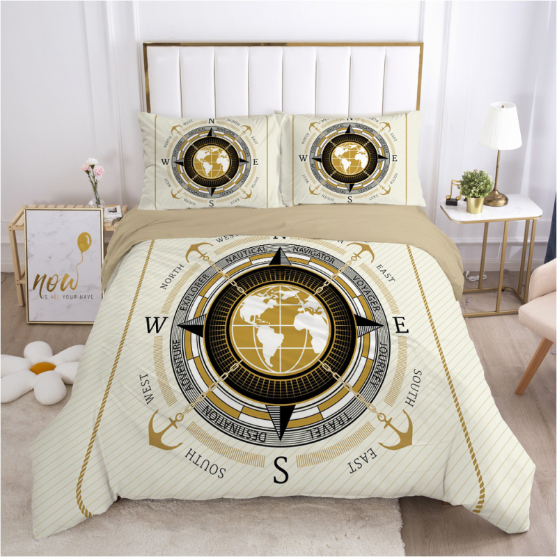 ZUEXVOFY 3-daļīgs gultas veļas komplekts, Twill audums, reaktīvā apdruka un krāsošana, ģeometrisks raksts