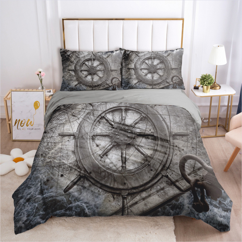 ZUEXVOFY 3-daļīgs gultas veļas komplekts, Twill audums, reaktīvā apdruka un krāsošana, ģeometrisks raksts