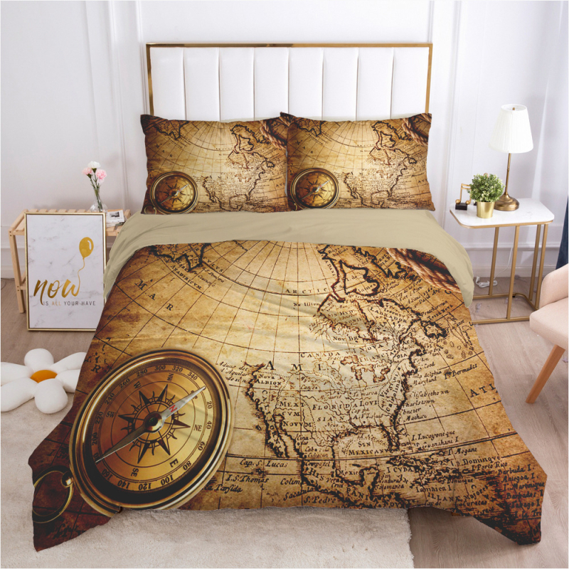 ZUEXVOFY 3-daļīgs gultas veļas komplekts, Twill audums, reaktīvā apdruka un krāsošana, ģeometrisks raksts