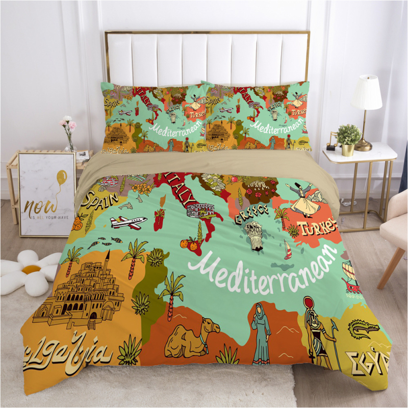 ZUEXVOFY 3-daļīgs gultas veļas komplekts, Twill audums, reaktīvā apdruka un krāsošana, ģeometrisks raksts