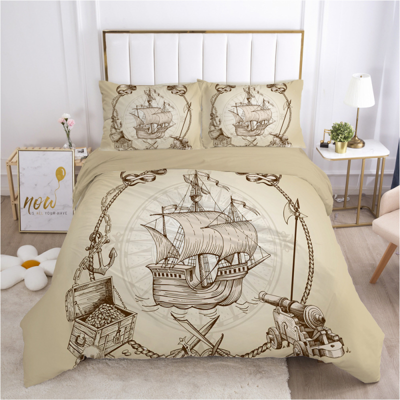 ZUEXVOFY 3-daļīgs gultas veļas komplekts, Twill audums, reaktīvā apdruka un krāsošana, ģeometrisks raksts