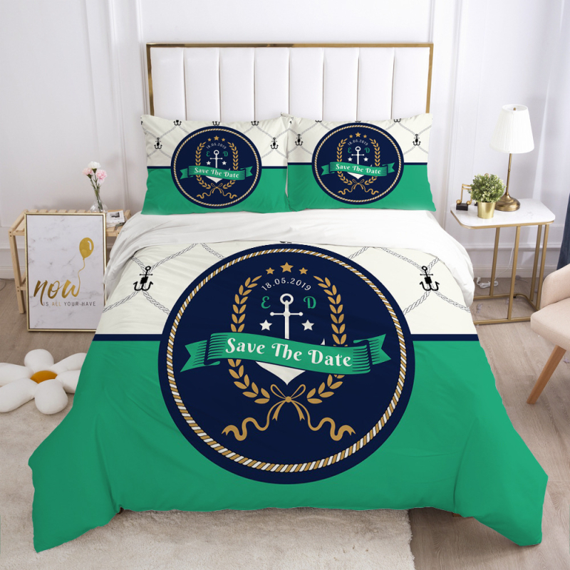 ZUEXVOFY 3-daļīgs gultas veļas komplekts, Twill audums, reaktīvā apdruka un krāsošana, ģeometrisks raksts