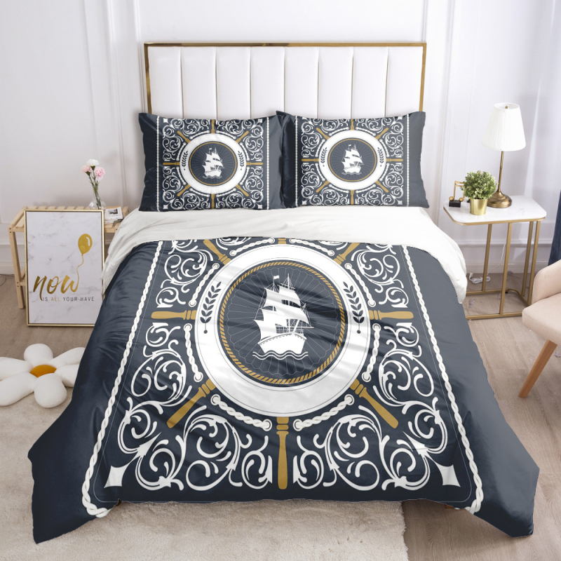 ZUEXVOFY 3-daļīgs gultas veļas komplekts, Twill audums, reaktīvā apdruka un krāsošana, ģeometrisks raksts