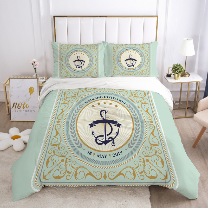 ZUEXVOFY 3-daļīgs gultas veļas komplekts, Twill audums, reaktīvā apdruka un krāsošana, ģeometrisks raksts