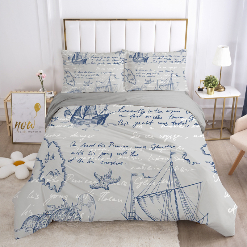 ZUEXVOFY 3-daļīgs gultas veļas komplekts, Twill audums, reaktīvā apdruka un krāsošana, ģeometrisks raksts