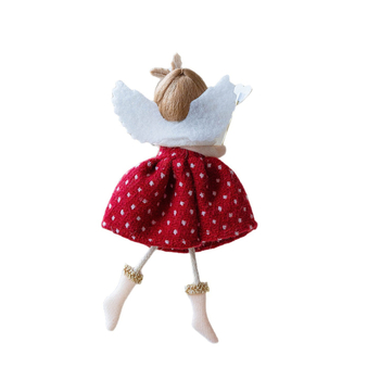 Μαλακή χριστουγεννιάτικη κούκλα-κρεμάστρα με καρό φούστα και μαργαριταρένιο κεφαλόδεσμο – μάρκα Huiyin, στυλ μοντέρνας τέχνης, υλικό ύφασμα