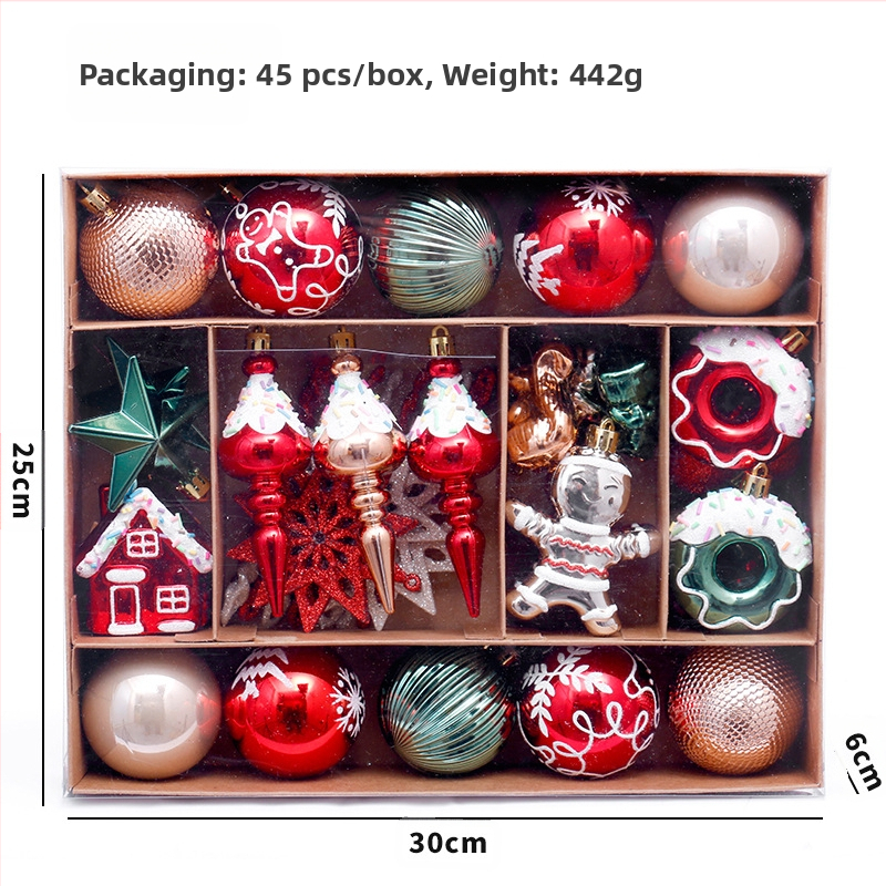 Σετ χριστουγεννιάτικων διακοσμητικών με ανθρωπάκια από μπισκότο – 45 βαμμένες μπάλες και κρεμαστά για δέντρο, πλαστικό, μοντέρνος μινιμαλισμός, ημιχειροποίητη και ημιμηχανική κατασκευή