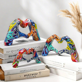 Ornament decorativ din rășină, inimă graffiti, realizat manual pentru casă și birou, ambalaj din carton, gata de cadou