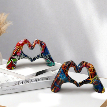 Διακοσμητικό από ρητίνη, σχέδιο καρδιάς με γκράφιτι, χειροποίητο για οικία και γραφείο, συσκευασία από χαρτόνι