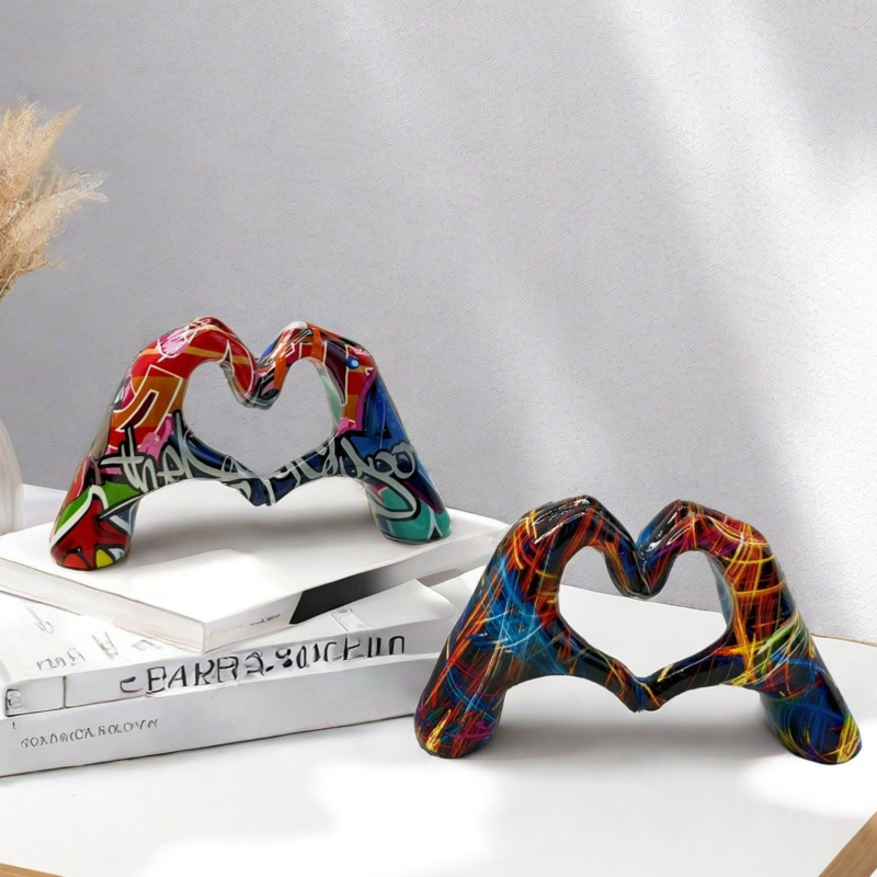 Ornament decorativ din rășină, inimă graffiti, realizat manual pentru casă și birou, ambalaj din carton, gata de cadou