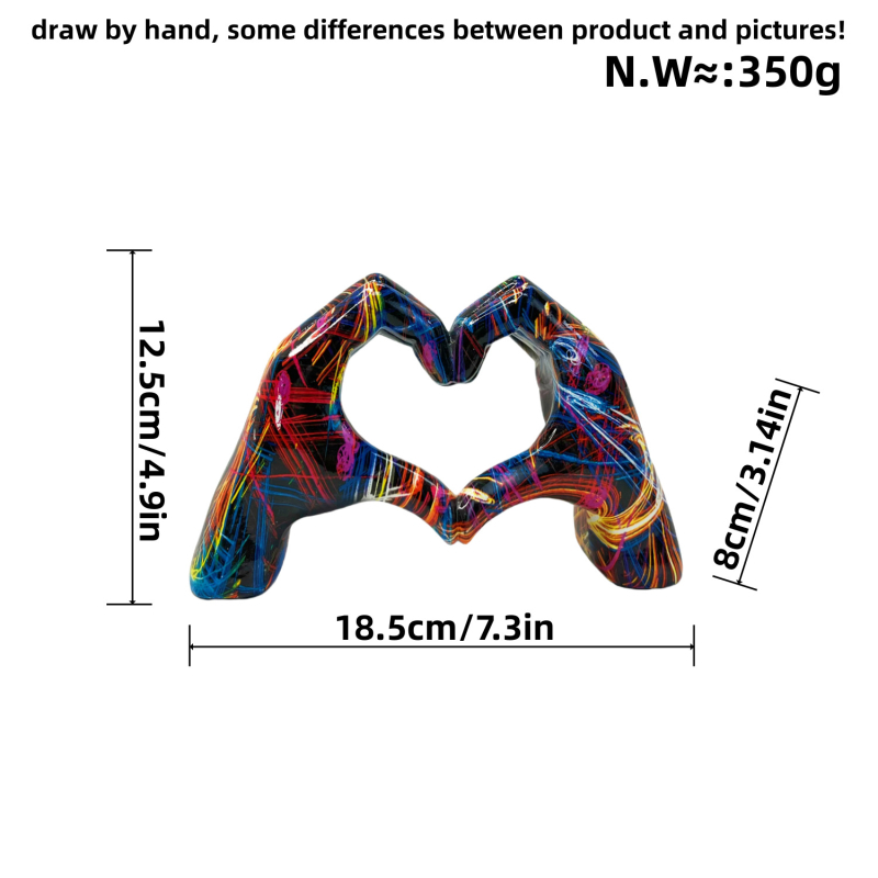 Ornament decorativ din rășină, inimă graffiti, realizat manual pentru casă și birou, ambalaj din carton, gata de cadou