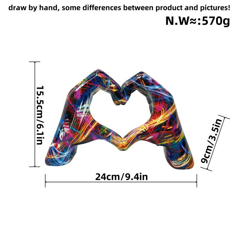 Ornament decorativ din rășină, inimă graffiti, realizat manual pentru casă și birou, ambalaj din carton, gata de cadou