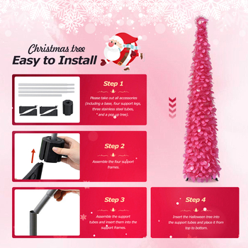 Millerker sulankstoma Kalėdų eglutė su rožiniais diskais — PVC medžiaga, įpakuota į popierinę dėžutę, Kalėdinė dekoracija