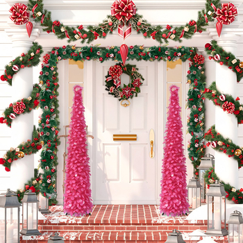 Millerker sulankstoma Kalėdų eglutė su rožiniais diskais — PVC medžiaga, įpakuota į popierinę dėžutę, Kalėdinė dekoracija