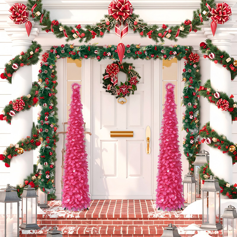 Millerker sulankstoma Kalėdų eglutė su rožiniais diskais — PVC medžiaga, įpakuota į popierinę dėžutę, Kalėdinė dekoracija