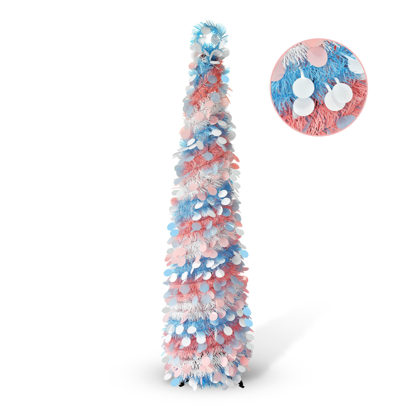 Millerker sulankstoma Kalėdų eglutė su rožiniais diskais — PVC medžiaga, įpakuota į popierinę dėžutę, Kalėdinė dekoracija