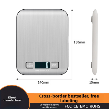 DH-2012 virtuvinė svarstyklė, nerūdijančio plieno, 10 kg talpa, matmenys 18×14×1.55 cm, maitinimas AA/USB