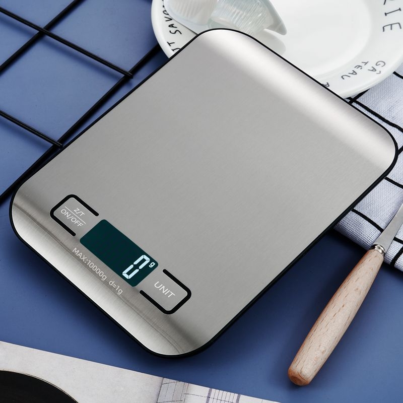 DH-2012 virtuvinė svarstyklė, nerūdijančio plieno, 10 kg talpa, matmenys 18×14×1.55 cm, maitinimas AA/USB