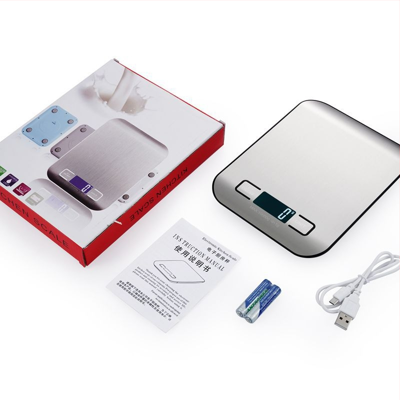 DH-2012 кухненска везна, неръждаема стомана, капацитет 10 кг, размери 18×14×1.55 см, AA/USB захранване