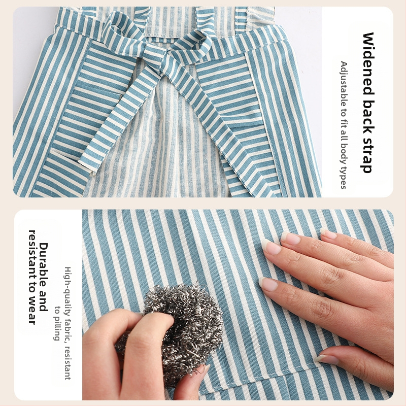 Фартух за кухня, памучно-ленен материал, райета, без ръкави, устойчив на петна, модерен стил