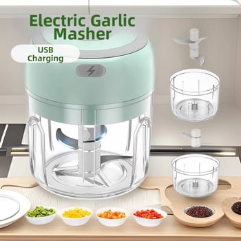 Elektrinis česnako smulkintuvas ir česnako tyrės gaminimo įrenginys kūdikių maistui, automatinis veikimas, plastikinis korpusas, 5V įvadas, 5W galia