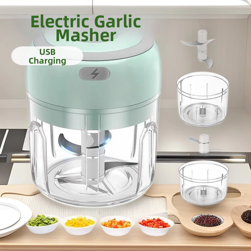 Elektrinis česnako smulkintuvas ir česnako tyrės gaminimo įrenginys kūdikių maistui, automatinis veikimas, plastikinis korpusas, 5V įvadas, 5W galia