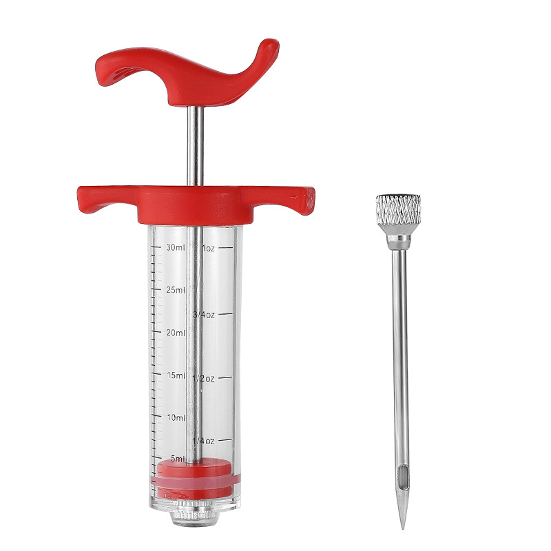 Mėsos marinavimo injektorius su 3 adatomis — nerūdijančio plieno; Hong Xiansen prekės ženklas; su spausdintu logotipu