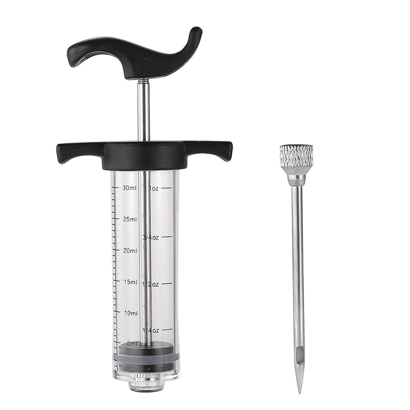 Mėsos marinavimo injektorius su 3 adatomis — nerūdijančio plieno; Hong Xiansen prekės ženklas; su spausdintu logotipu