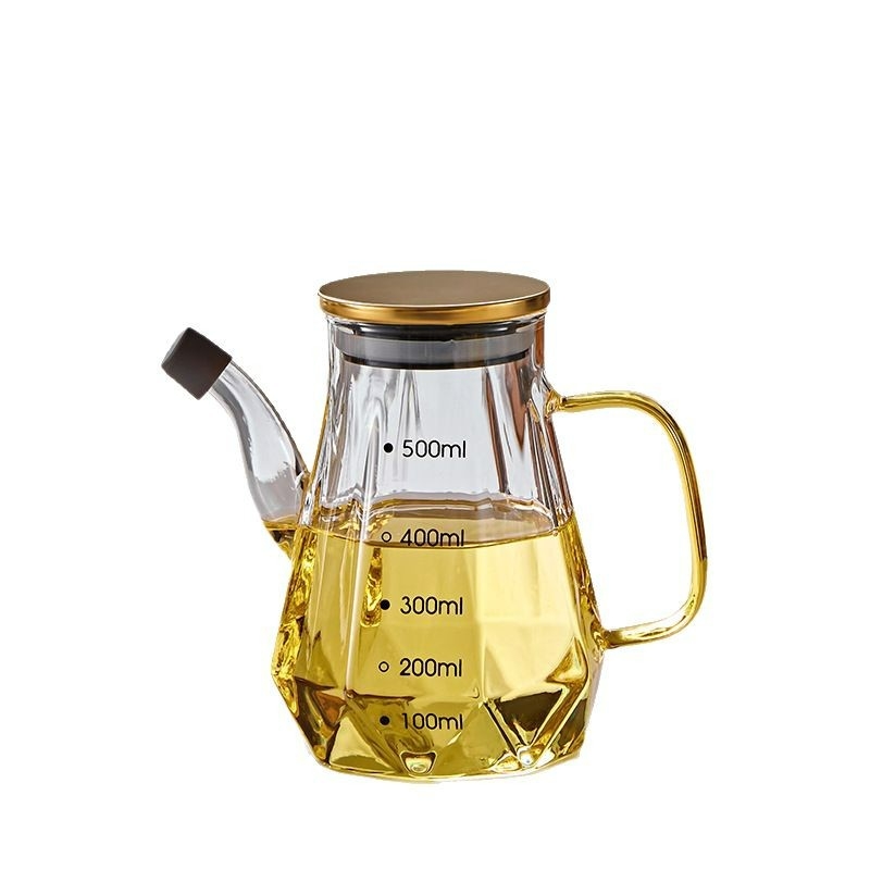 Deimantinio tipo skaidrus prieskonių buteliukas iš aukšto borosilikatinio stiklo; aliejaus buteliukas ir aliejaus filtravimo indas; modernus minimalistinis stilius; prekinis ženklas Independent; išleista 2016 m. ruduo