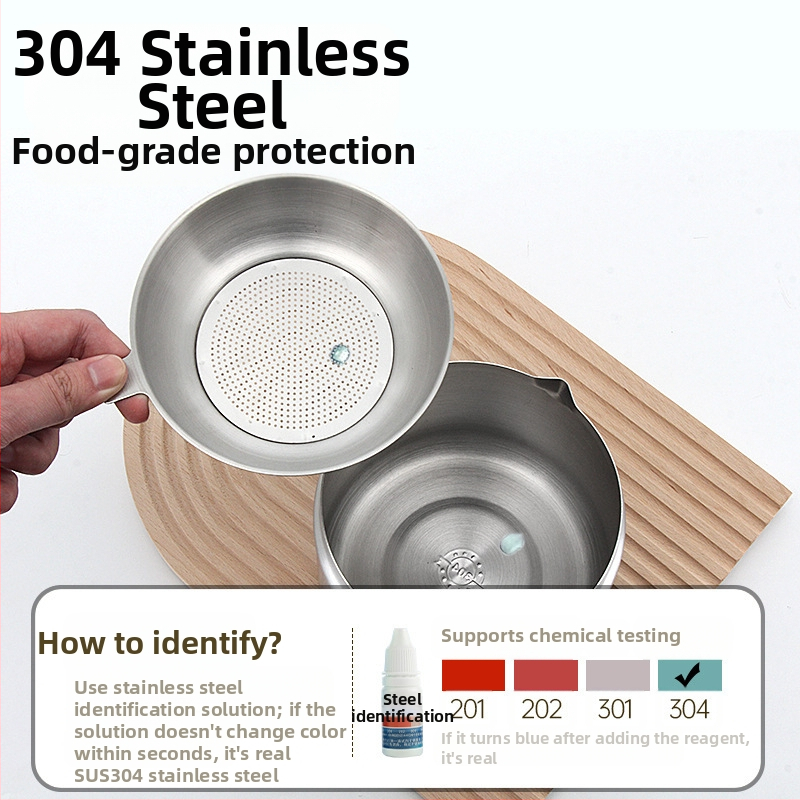 Съд за филтриране на масло от 304 неръждаема стомана, кухненски съд за съхранение на масло със капак и филтър, за наливащо масло и четка за масло