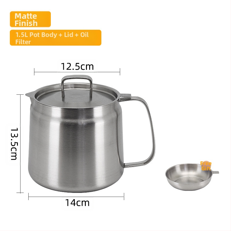 304 nerūdijančio plieno aliejaus filtravimo puodas, namų aliejaus saugojimo indas su dangčiu ir filtru, tinkamas pilimui aliejaus ir aliejaus šepetėliui