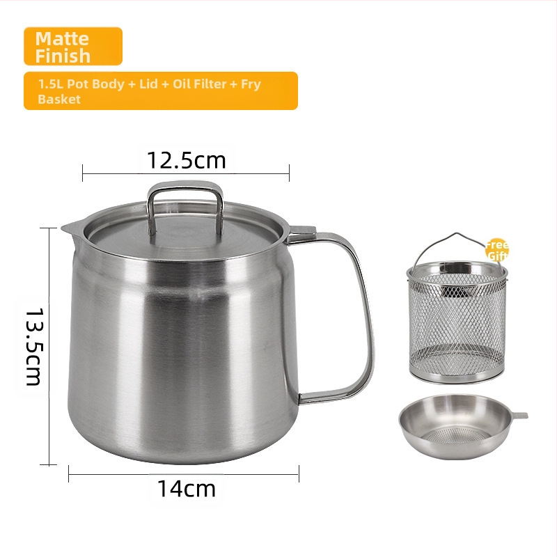 304 nerūdijančio plieno aliejaus filtravimo puodas, namų aliejaus saugojimo indas su dangčiu ir filtru, tinkamas pilimui aliejaus ir aliejaus šepetėliui